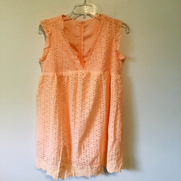 Dresses & Skirts - Eyelet Lace Peach Romper Dress with Cap Sleeves